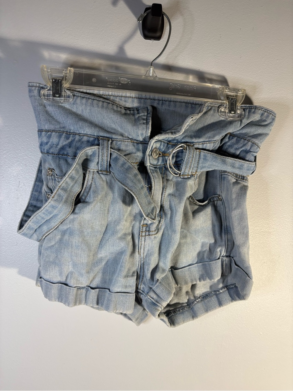 Forever 21 High-Waist Light Wash Denim Paperbag Shorts with Belt
